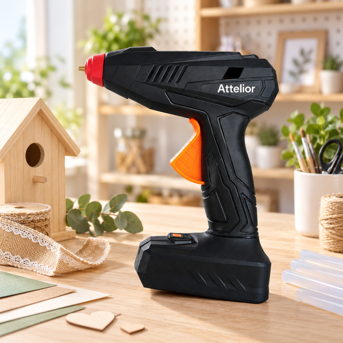 Attelior Rechargeable Cordless Hot Glue Gun, 3-5 Min Quick Heat-Up Hot Melt Glue Gun with Anti-Drip Nozzle, Ergonomic Trigger, High Temp Glue Gun for Crafts, DIY, Repairs, Decorations & School Projects
