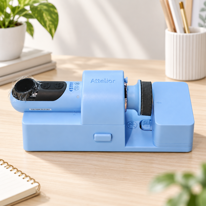 Attelior 4-in-1 Mini Power Sander & Polisher, Rechargeable Cordless Craft Sander with 2 x 2000mAh Batteries, LCD Screen, 3 Adjustable Speeds and Suction Base for Resin, Wood, Glass and Metal