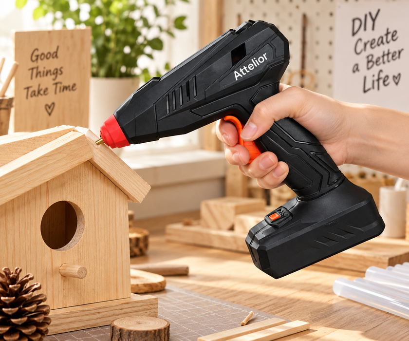 Attelior Rechargeable Cordless Hot Glue Gun, 3-5 Min Quick Heat-Up Hot Melt Glue Gun with Anti-Drip Nozzle, Ergonomic Trigger, High Temp Glue Gun for Crafts, DIY, Repairs, Decorations & School Projects