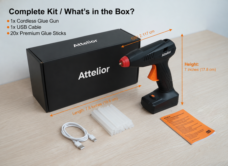 Attelior Rechargeable Cordless Hot Glue Gun, 3-5 Min Quick Heat-Up Hot Melt Glue Gun with Anti-Drip Nozzle, Ergonomic Trigger, High Temp Glue Gun for Crafts, DIY, Repairs, Decorations & School Projects