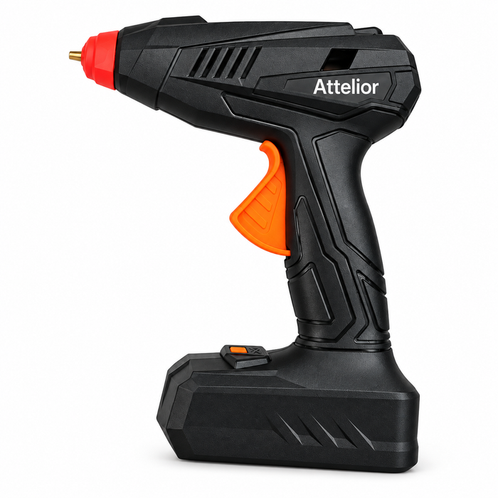 Attelior Rechargeable Cordless Hot Glue Gun, 3-5 Min Quick Heat-Up Hot Melt Glue Gun with Anti-Drip Nozzle, Ergonomic Trigger, High Temp Glue Gun for Crafts, DIY, Repairs, Decorations & School Projects