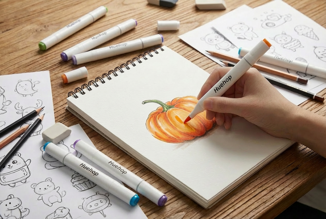 Huehop Fusion Artist Markers |Professional Alcohol-Based Set with Smart Color Planning App