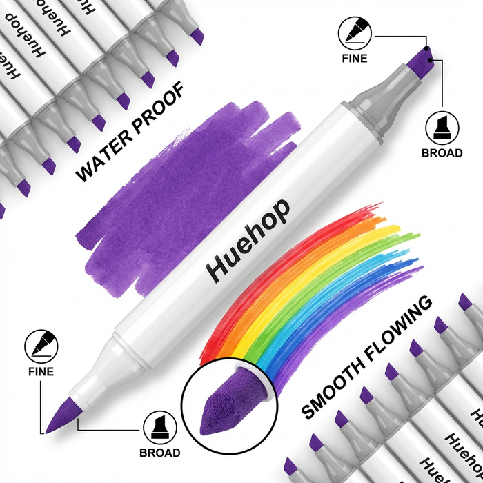 Huehop Fusion Artist Markers |Professional Alcohol-Based Set with Smart Color Planning App