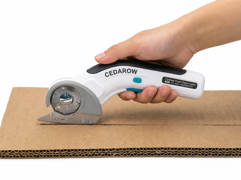 Cedarow Electric Scissors Cordless, 4V Rechargeable Rotary Cutter 320 RPM, Lightweight Power Cutter with Safety Lock for Cardboard Boxes, Carpet, Fabric, Leather, Crafts & Home Projects