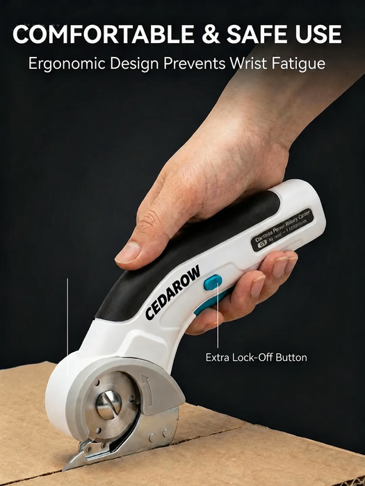 Cedarow Electric Scissors Cordless, 4V Rechargeable Rotary Cutter 320 RPM, Lightweight Power Cutter with Safety Lock for Cardboard Boxes, Carpet, Fabric, Leather, Crafts & Home Projects