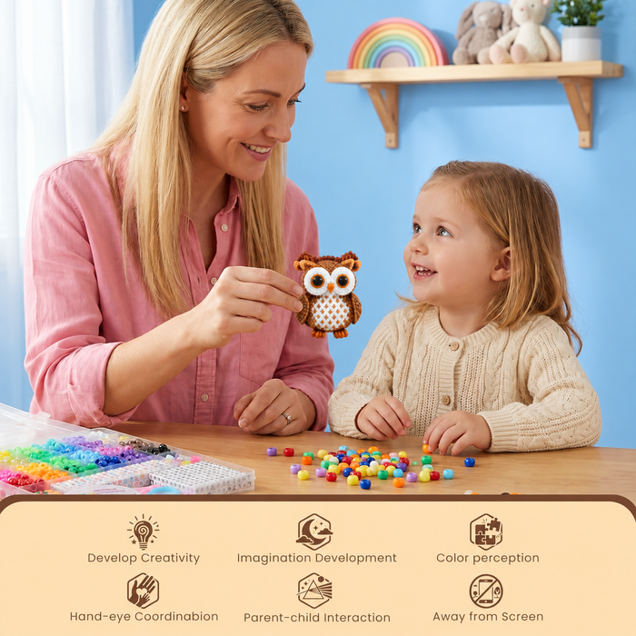 Huehop 3D Beaded Animal Craft Kit, 4-Piece DIY Beading Kit to Make Highland Cow, Deer, Owl & Red Panda, Beads, Cord, Storage Pouch & Instructions, Creative Craft Gift for Beginners
