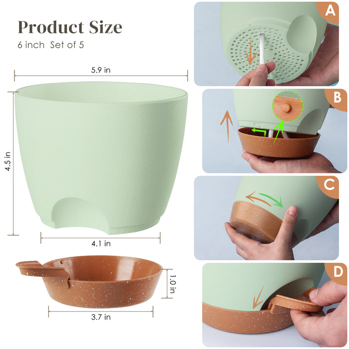 5 Pack Self Watering Planters-6 inch