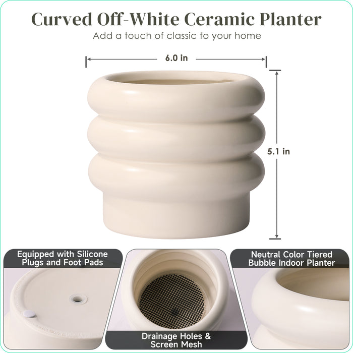 Tiered Bubble Ceramic Creamy White Planter-6 Inch