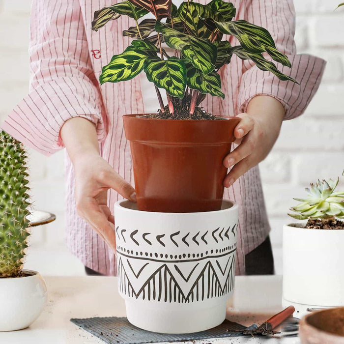 Decorative Plant and Flower Pots - Mixed 5 Piece Beige Set 