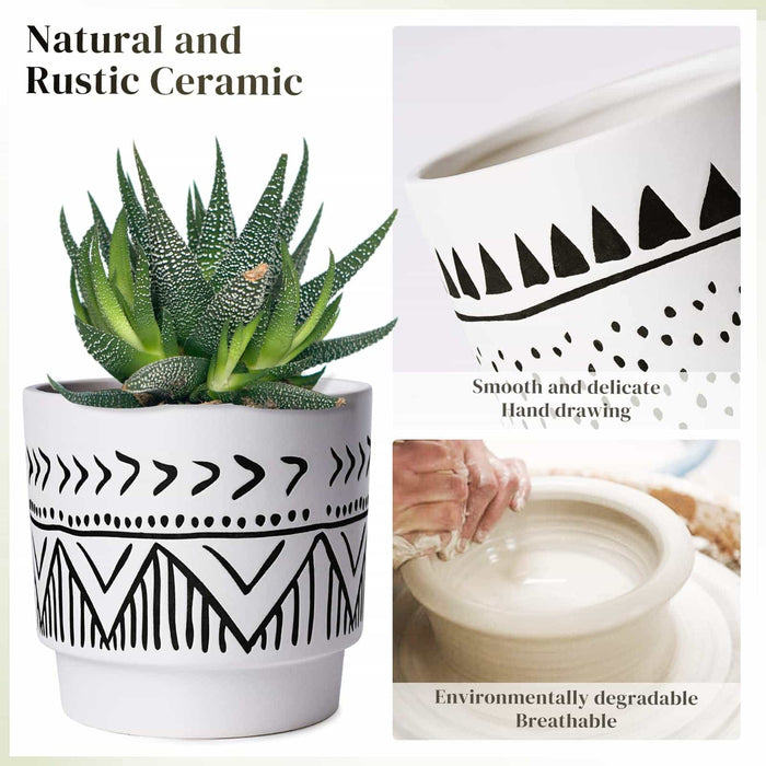 beige&black plant pots of evironmentally degradable breathable hand-painted geometric ceramic embossed