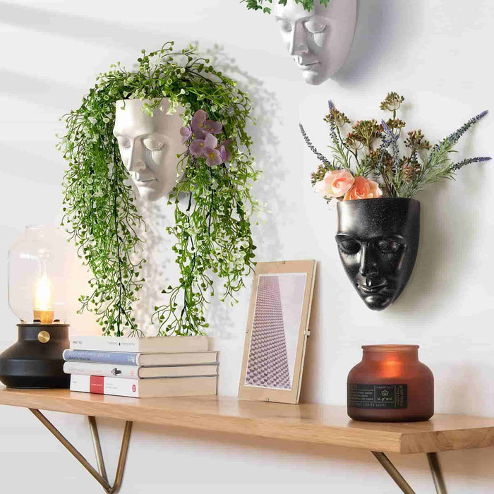 black face planter pot decorates your room along with other objects