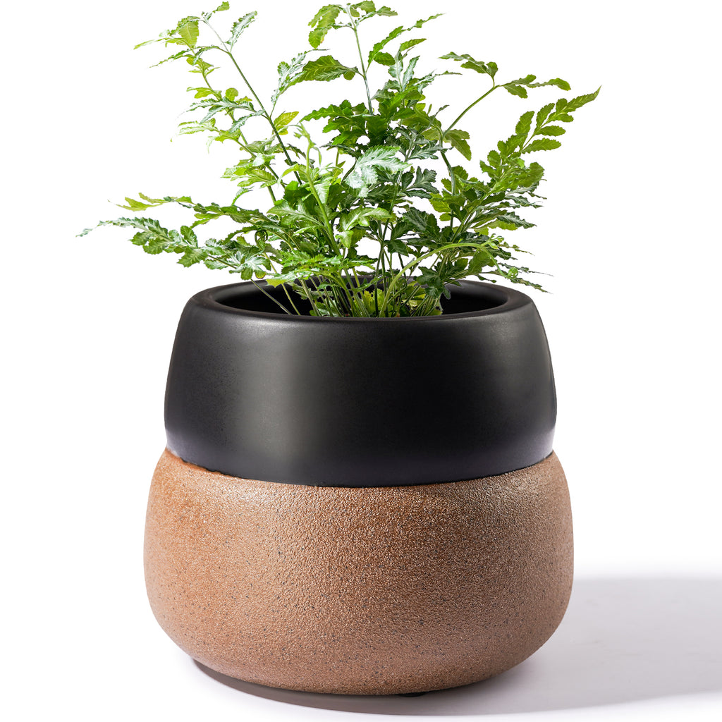 JOFAMY Ceramic Planters Indoor Outdoor, 6.7/5.3 Black & Sand Yellow  Two-Tone Plant Pots Flower Pots with Drainage Hole, Mesh Pad & Plug