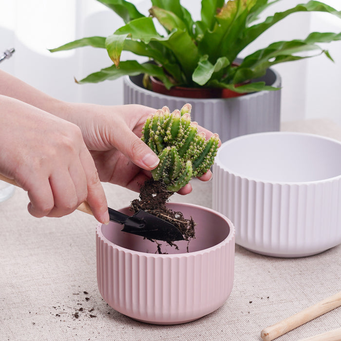 ceramic or plastic pots for indoor plants Rippled Plastic Planter, Plastic Pots Set of 3